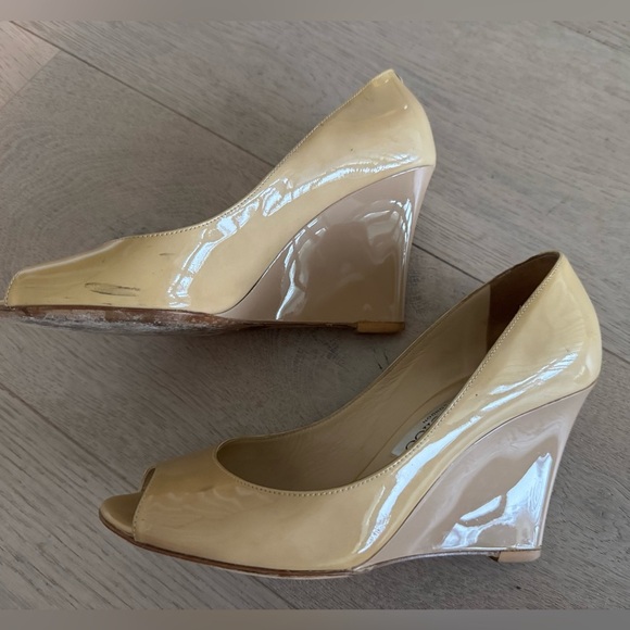 Jimmy Choo Baxen Patent Peep-Toe
Wedge Pump size 37.5 Beige color - Picture 8 of 14